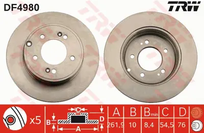 TRW DF4980 Arka Fren Aynası Sonata V 2,0 Vvtı / 2,0 Crdı / 2,4 / 3,3 05> Sonata Vı 2,4 09> 584113S100