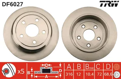 TRW DF6027 Arka Fren Aynası 300 C 300 C Tourıng 2,7 / 3,0crd / 3,5 / 3,5awd / 5,7 / 6,1 09 / 04 Spor Sasıye Sah 