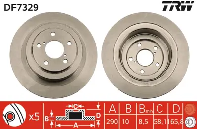 TRW DF7329 Fren Diski Arka Legacy 98>03 Outback 00>03 Düz 290mm 26700AE062