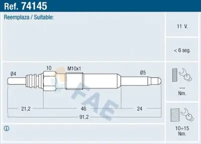 FAE 74145 Kızdırma Bujısı 11065BN701 1275498 1855084E51000 59624J 8200490950 9110724 95VW6M090AB M883828 N10140104 N10140105