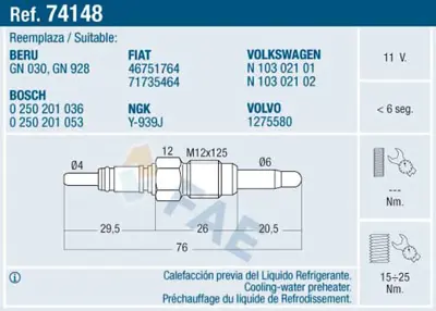 FAE 74148 Kızdırma Bujısı 1275580 71735464 N10302102