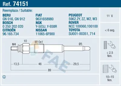 FAE 74151 Kızdırma Bujısı 110656F900 5962W3 96165734 9651029880 NCC100100 SU00100714