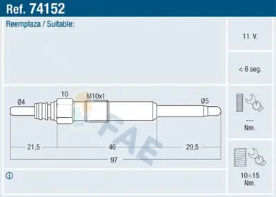 FAE 74152 Kızdırma Bujısı 1214427 4863826AA 60617002 N10579202 NCC100080 NCC100080L V95DD6M090AA