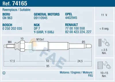 FAE 74165 Kızdırma Bujısı 4402945 8200423227