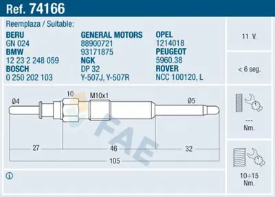 FAE 74166 Kızdırma Bujısı Bmw E38 E39 E46 E53 Land Rover Freelander 2.0 Td4 Range Iıı M47 M57 Omega B 1214018 12232248059 596038 NCC100120L