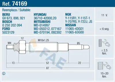 FAE 74169 Kızdırma Bujısı Hyundaı 1106563G00 3671042020 EZD18 MD092392