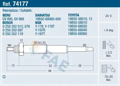 FAE 74177 Kızdırma Bujısı 1985068060 1985068060000