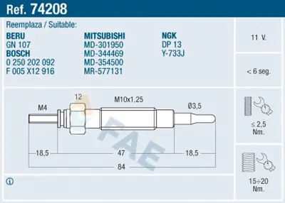 FAE 74208 Kızdırma Bujısı Hyundaı MR577131