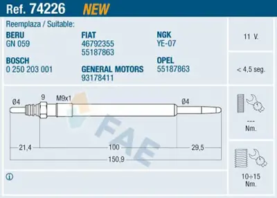 FAE 74226 Kızdırma Bujısı 55187863