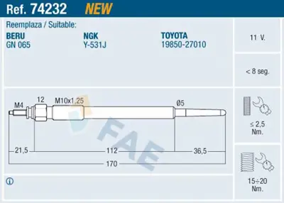 FAE 74232 Kızdırma Bujısı 1985030010 5954839