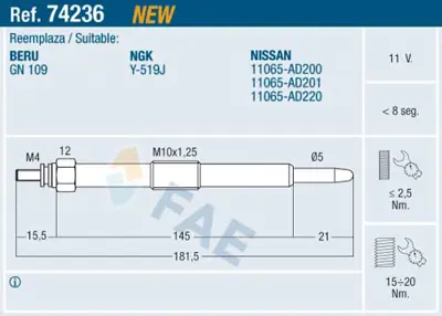 FAE 74236 Kızdırma Bujısı Nıssan 11065AD220