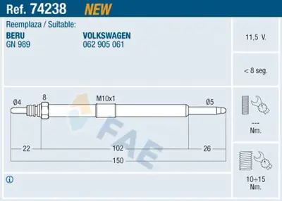 FAE 74238 Kızdırma Bujısı 62905061