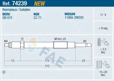 FAE 74239 Kızdırma Bujısı 11 V Patrol-Terrano 3.0 Ddtı 110652W211