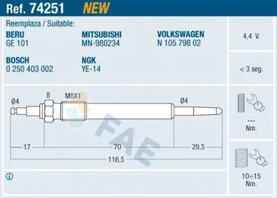 FAE 74251 Kızdırma Bujısı MN980234 N10579802