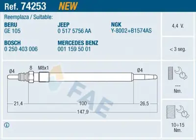 FAE 74253 Kızdırma Bujısı 11597101 5175756AA