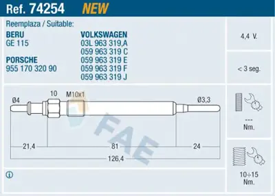 FAE 74254 Kızdırma Bujısı 59963319J 95517032090