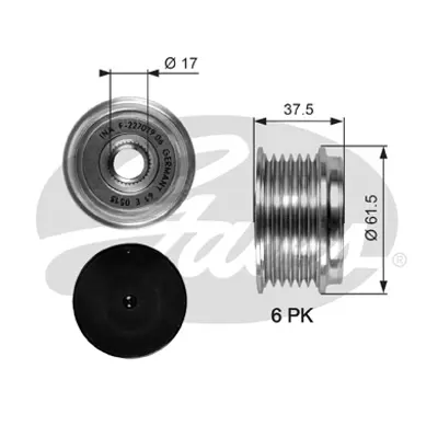 GATES OAP7075 Alternatör Kasnağı Volvo C70 2.0 2.3t5 1997-2005 V70 2.0 2.3 2.4 07-00 Xc70 2.4t 2.0 1997-2002 9404328