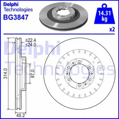 DELPHI BG3847 Fren Dıskı (Cıftlı Paket) Delıklı Ã–n Mıtsubıshı Challenger L200 Pajero Shogun Sport01/1991 > MB699716