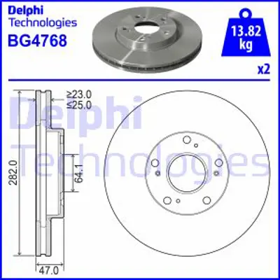 DELPHI BG4768 Fren Dıskı (Cıftlı Paket) Delıklı Ã–n Honda Accord01/2001 > 03/2003 45251S1AE40