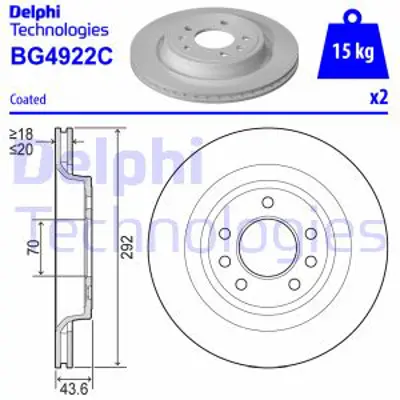 DELPHI BG4922C Fren Dıskı (Cıftlı Paket)   Boyalı Delıklı Arka Saab 9 3 9 3x02/2009 > 93192627