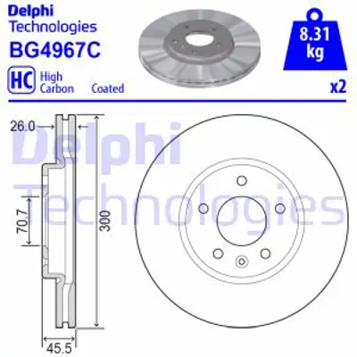 DELPHI BG4967C Fren Dıskı (Cıftlı Paket) Boyalı Delıksız On  Insıgnıa 03/2017 > 13521004