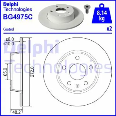 DELPHI BG4975C Fren Dıskı (Cıftlı Paket)   Boyalı Delıksız Arka S101/2014 > 6R0615601B