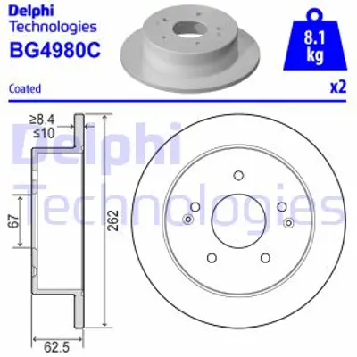 DELPHI BG4980C Fren Dıskı (Cıftlı Paket)   Boyalı Delıksız Arka Ssangyong Actyon Korando11/2010 > 4840134001