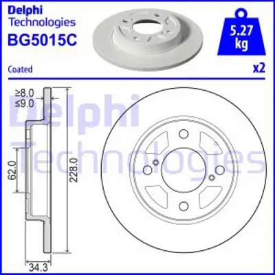 DELPHI BG5015C Fren Dıskı (Cıftlı Paket)   Boyalı Delıksız Arka Suzukı Baleno02/2016 > 55611M68P00