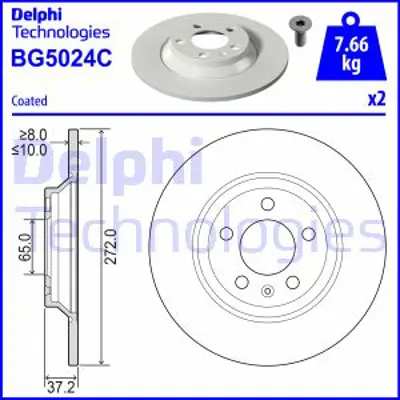 DELPHI BG5024C Fren Dıskı (Cıftlı Paket)   Boyalı Delıksız Arka A1 Sportback (Gba)  // Vw Polo Vı (Aw1 Bz1)11/201 2Q0615601G