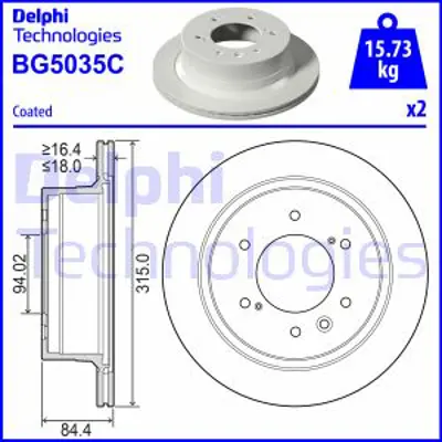 DELPHI BG5035C Fren Dıskı (Cıftlı Paket)   Boyalı Delıksız Arka Mıtsubıshı Pajero Sportshogun Sport08/2015> 4615A224