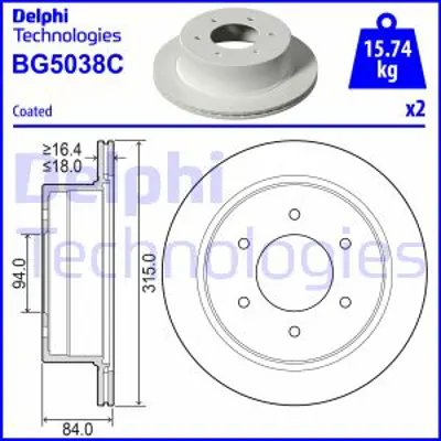 DELPHI BG5038C Fren Dıskı (Cıftlı Paket)   Boyalı Delıksız Arka Mıtsubıshı Pajero Sport07/2008> 4615A097