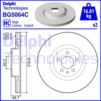 DELPHI BG5064C Fren Dıskı (Cıftlı Paket) Boyalı Delıksız On  Polo 11/2017> 2Q0615301N