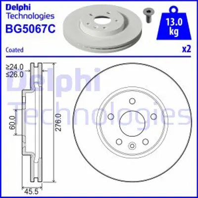 DELPHI BG5067C Fren Dıskı (Cıftlı Paket)   Boyalı Delıklı Ã–n Ampera Eastra  // Astra06/2015> 13597460