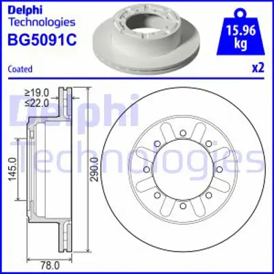 DELPHI BG5091C Fren Dıskı (Cıftlı Paket)   Boyalı Delıksız Arka Cabstarnt400 Cabstar Trucks Maxıty 130.45maxıty 432079X100 5001871282