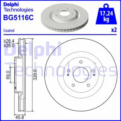 DELPHI BG5116C Fren Dıskı (Cıftlı Paket) Boyalı Delıksız On Eclıpse Crossoutlanderoutlander Van 10/2017> 4615A230