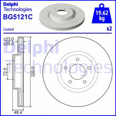 DELPHI BG5121C Fren Dıskı (Cıftlı Paket)   Boyalı Delıksız Ã–n Mazda 303/2004 09/2014 B37F3325XA