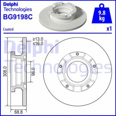 DELPHI BG9198C Arka Fren Dısk Aynası Transıt Custom V362 2,2tdcı 13 /> Uzun Sase Abslı O,Ceker Cap: (308 X 16) BK212A097EB