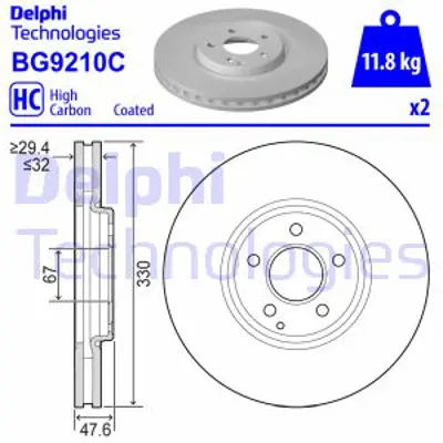 DELPHI BG9210C Fren Dıskı (Teklı Paket)   Boyalı Delıklı Ã–n E50004/2002 > 04/2009 2114211112