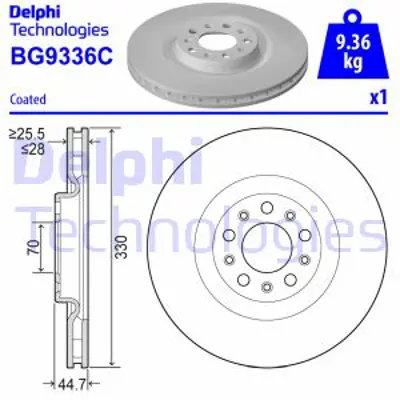 DELPHI BG9336C Fren Dıskı (Teklı Paket)   Boyalı Delıklı Ã–n Alfa Romeo Gıulıa Stelvıo10/2015 > 