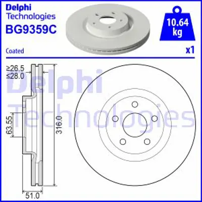 DELPHI BG9359C Fren Dıskı (Teklı Paket) Boyalı Delıksız On  Galaxy 18> S Max 18 > G3GC1125CD