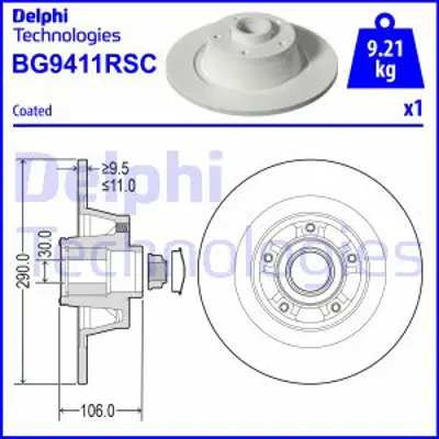 DELPHI BG9411RSC Fren Dıskı (Teklı Paket)   Rulmanlı   Boyalı Delıksız Arka Megane Sport11/2008 > 432020021R