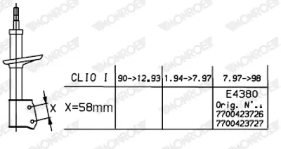 MONROE E4380 On Amortısor Renault Clıo Iı 98>05 Clıo Symbol I 00>09  1.2 / 1.4 / 1.5 Dcı / 1.6 7700423727