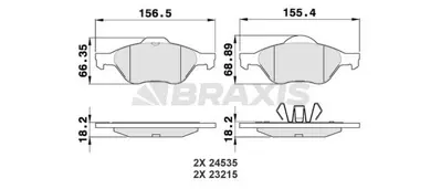 BRAXIS AA0026 On Fren Balatası Clıo Iıı 06>12 Megane Iı 03>08 Scenıc Iı 03>08 Laguna Iıı 07>15  1.4 1.5 Dcı 1.6 1. 8671016654