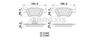 BRAXIS AA0186 On Fren Balatası  S60 00>10 S70 96>00 S70 97>00 S70 99> S80 98> V70 97>00 V70 97>07 V70 97> Xc70 00> 9485267