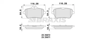 BRAXIS AA0453 Fren Balatası Arka C117 13>19 W222 14>17 V222 14>17 X222 14>17 C217 15> A0064209220