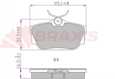 BRAXIS AA0608 Fren Balatası Arka Transporter T4 96>04 7D0698451E