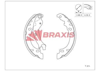 BRAXIS AC0227 Fren Balatası Arka Pabuc 500 10 > 500c 09 > 500l 14 > Panda 03 > Ka 08 > 77365085 9S512200AB