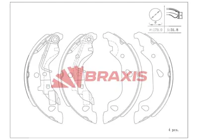 BRAXIS AC0107 Fren Balatası Arka Kampana Punto 99>12 Punto Van 180×32 9948373