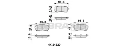 BRAXIS AB0349 Arka Fren Balatası Accent Era 06> / I20 08 15 / I30 07 12 / Ix20 10> / Ix35 10> / Sonata 10 14 / 583021YA50 583022SA35