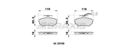 BRAXIS AB0375 On Fren Balatası Audı A80 86>96 Coupe 89>91 Cabrıolet 93>00 A90 87>91 A100 82>90 A200 79>91 357698151F